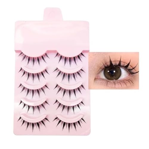 Anime Lashes Korean Japanese Look Like Asian Natural Look False Eyelashes Manga Lashes Mink Wispy Fluffy Spiky 3D Volume Eyelashes Pack Cosplay Fake Eyelashes Individual Cluster 5 Pairs LK02 by dxg