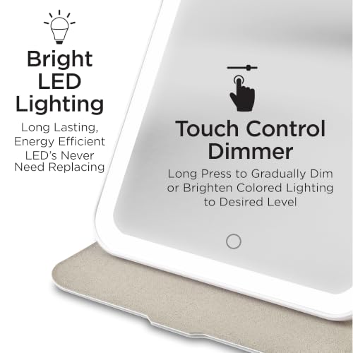 iHome Travel Makeup Mirror with Light, Adjustable Stand, 5x8 Distortion-Free