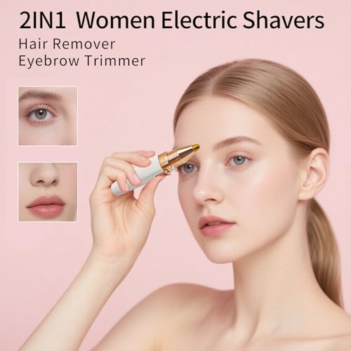 Facial Hair Removal for Women,2 in 1 Electric Hair Removal Device for Chin Upper Lip Peach Fuzz & Rechargeable Eyebrow Trimmer with LED Light for Precise Shaping