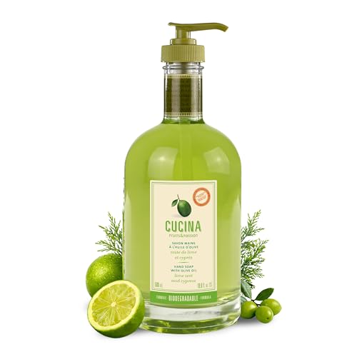 Kitchen Hand Soap with Olive Oil & Lime Zest - Moisturizing Liquid Refillable Dispenser, 16.9 fl oz