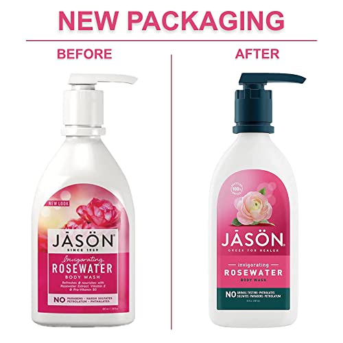 JASON Moisturizing Creme, Vitamin E 25,000, Age Renewal, 4 Oz (Packaging may vary) & Natural Body Wash & Shower Gel, Invigorating Rosewater, 30 Oz