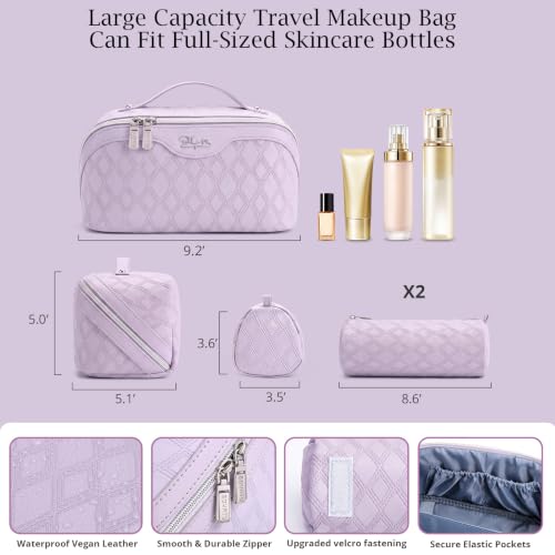 C-Diamond Grid Purple Travel Makeup Bag Organizer Set - 3 Pieces