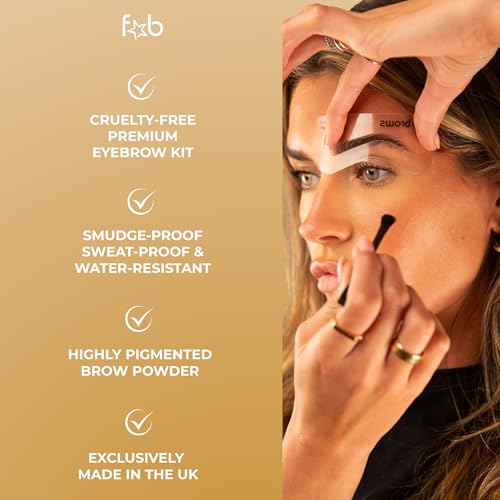 Eyebrow Kit with Stencils & Powder - Waterproof Contour Palette for Natural, Perfect Brows - Light/Medium Brown