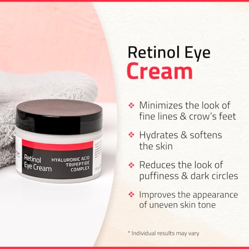 YEOUTH Retinol Eye Cream Anti Aging, Firming Under Eye Cream for Puffiness and Bags Under Eyes for Wrinkles and Dark Circles with Hyaluronic Acid and Tripeptides 2oz