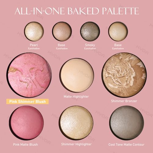 KYDA Best Of The Baked Makeup Palette, 10 Colors Full Size Baked Palette Includes 2 Bronzer, 2 Blush, 2 Highlighters and 4 Eyeshadows, Travel-Friendly Baking Makeup, Highly Pigmented, Long-Wearing