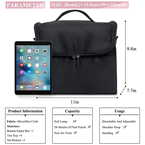 Deciniee Black Large 4-Tier Makeup Train Case for Women - Travel Organizer