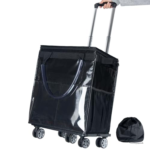 Reusable Grocery Bags on Wheels - Rolling Tote Bag, Black - Durable & Spacious