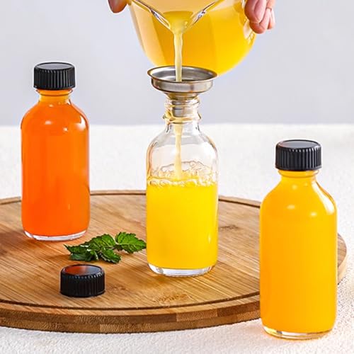 50 Pcs 1 oz Clear Glass Bottles with Black Caps & Funnels for Essential Oils & Samples