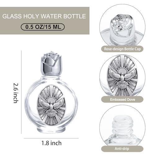 KOMI Holy Spirit Dove Glass Holy Water Bottle Set, 0.5 Fl Oz, Religious Travel Containers