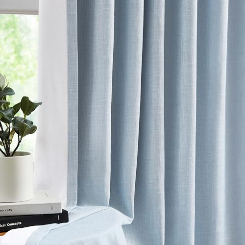 40W x 102L Dusty Blue Curtain Set - Full Blackout Pinch Pleat Drapes with Liners, Pack of 2