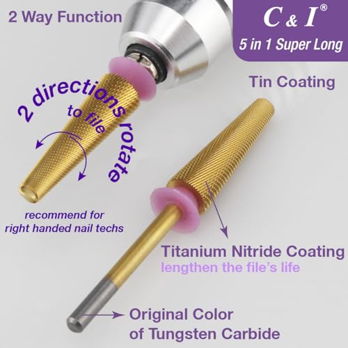 5-in-1 Nail Drill Bit Super Long Slim Efile for Extension Nails & Gels - Double Fine XXF