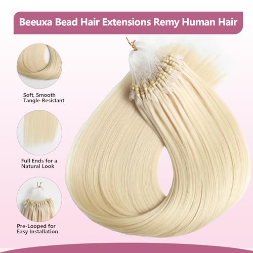 Micro Bead Hair Extensions 24 Inch Human Hair - Platinum Blonde, Variation of Micro #60