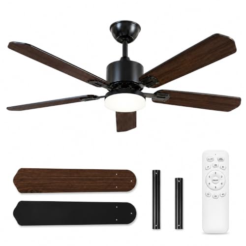 42 Inch Ceiling Fan with Lights and Remote - Black, Dual-Sided Blades