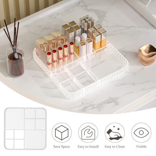 HEMTROY Clear Rotating Makeup Organizer with Brush Holder - Large Capacity Vanity Storage