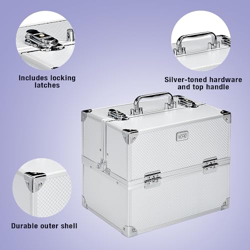 Conair Makeup Beauty Case - Cosmetic Case with Expandable Shelves and Locking Latch - Professional makeup case - Silver Diamond - London SOHO New York by Conair