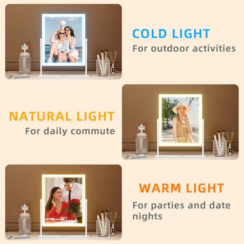 FENCHILIN Vanity Mirror with Lights 11.8" x 9.8",Lighted Makeup Mirror and Hollywood Mirror with Smart Touch Control 3 Colors Dimmable LED Light, 360¡ÆRotation 10X Magnification(White)