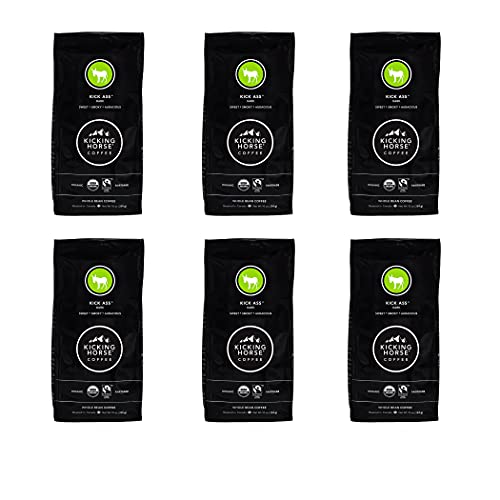 Dark Roast Whole Bean Coffee 10 oz - Certified Organic, Fairtrade, Kosher, Pack of 6 - Kicking Horse Kick Ass