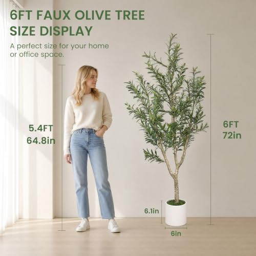 MCTYBB 6ft Artificial Olive Tree with White Planter - Realistic Faux Indoor Tree