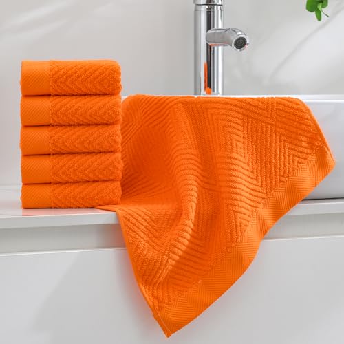 Orange Super Soft Cotton Washcloths 13x13 Inch - Set of 6 Bathroom & Kitchen Towels
