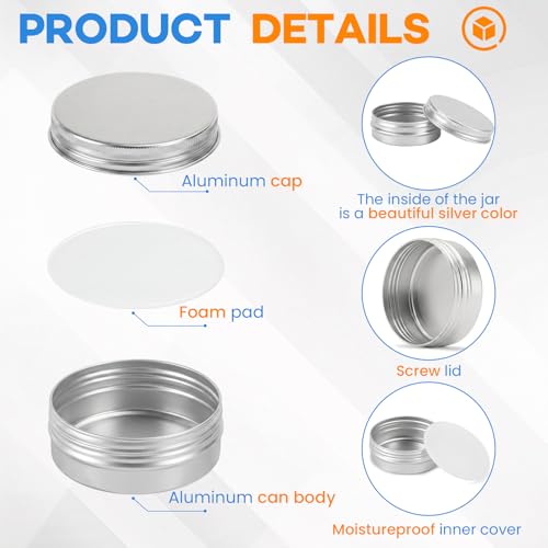 36 Pack Aluminum Tin Cans with Screw Lids - 1oz & 2oz Metal Storage Jars