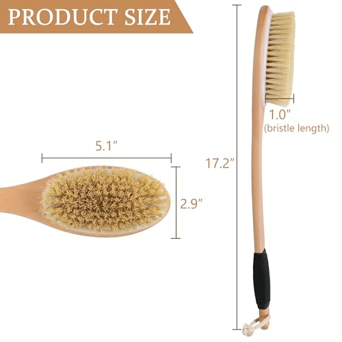 OWIIZI Extra Stiff Back Scrubber Brush for Shower - Long Wooden Handle Body Exfoliator