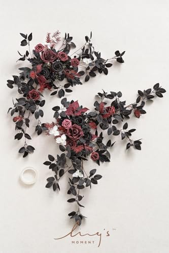 Ling's Moment 2-Pack Black Floral Wedding Arch Garlands - Handmade Silk Flowers