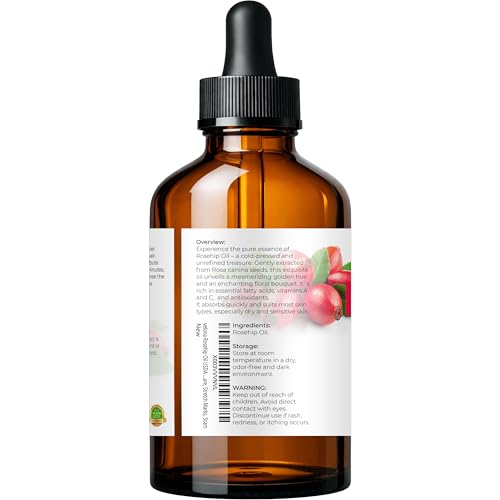 velona Rosehip Oil - 4 Fl Oz | 100% Pure and Natural Carrier Oil| Unrefined, Cold Pressed, Hexane Free | Moisturizing Face, Hair, Body, Skin Care, Stretch Marks, Scars¡¦