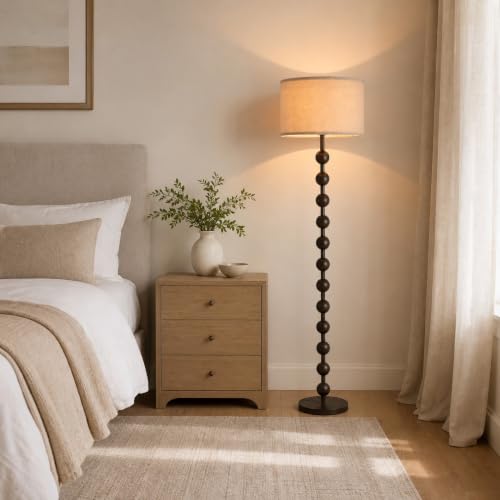 Fetason 63-Inch Modern Farmhouse Dimmable Floor Lamp with Remote Control - Black & Brown Wood Pattern