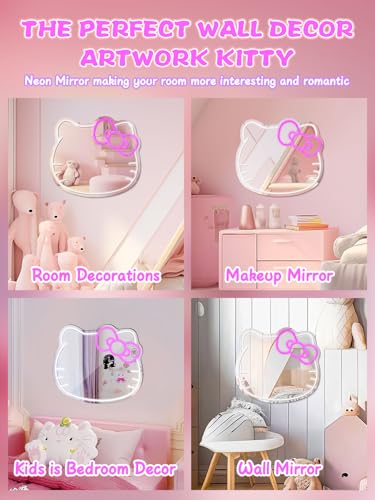 Neon LED Wall Mirror Vanity - Cat Motif, Dimmable Makeup & Bedroom Decor