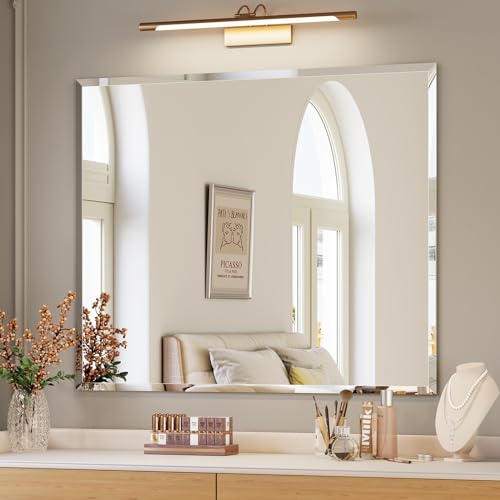 36x30 Inch Frameless Beveled Wall Mirror - Tempered Bathroom Vanity Mirror