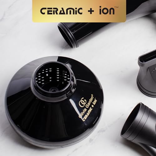 Olivia Garden 1875W Ceramic + Ion Professional Hair Dryer for Men and Women - Fast Drying Blow Dryer - Powerful Ionic Generator - 3 Heat Settings - With 2 Nozzles and Storage Bag