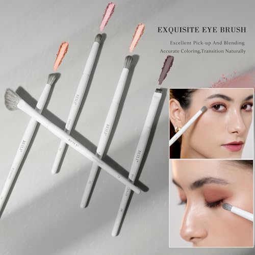 White Professional Makeup Brush Set - 12 Dense Synthetic Brushes for Face & Eyes, Elegant Storage