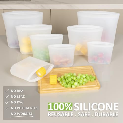 Annaklin 16 Pack Translucent Silicone Reusable Food Storage Bags XL to XS