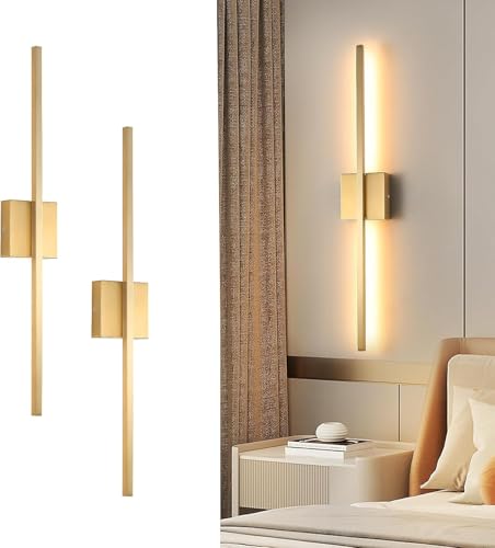 Gold Wall Sconces Set of Two - 28 Inch LED Dimmable Wall Lighting