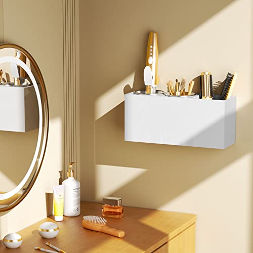 Wall Mount Hair Tool Organizer with Hair Dryer Holder - White