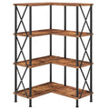 HOOBRO 4-Tier Corner Bookcase with Rustic Brown & Black Finish, L-Shaped Adjustable Shelving
