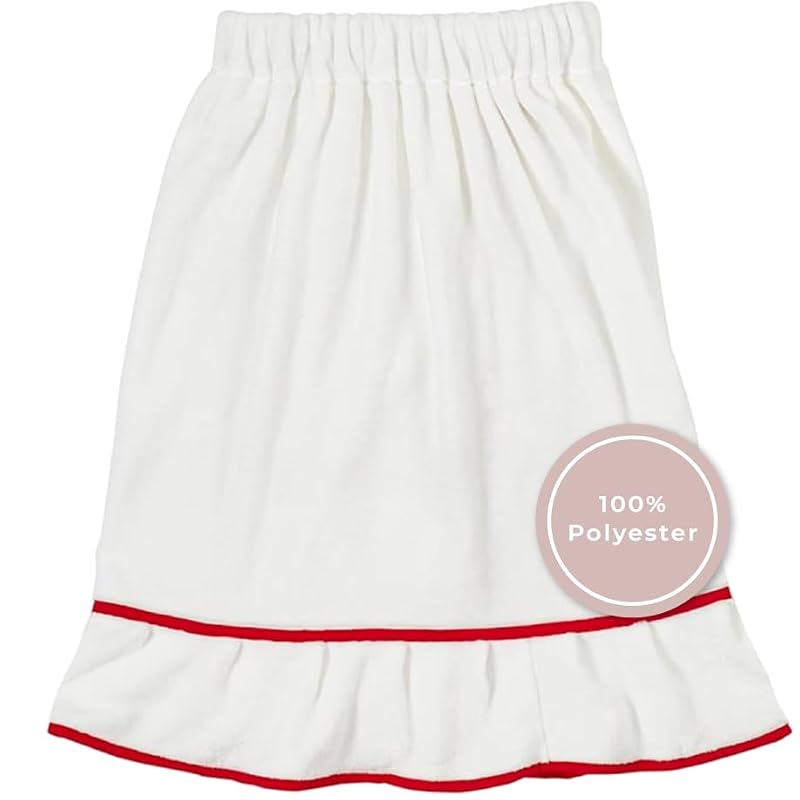 Spa Wrap for Women - Plush Polyester Adjustable Closure with Ruffle Trim - White/Red, One Size Fits Most