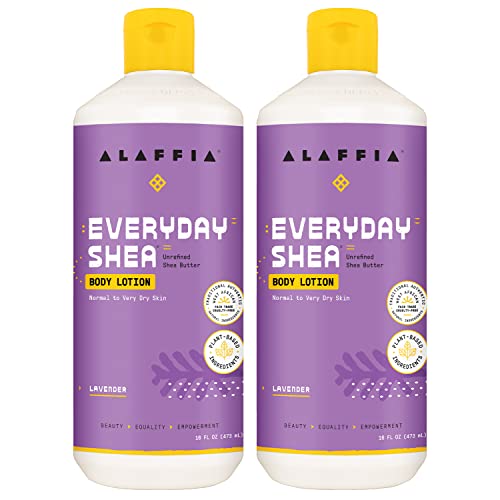 Alaffia Lavender Shea Body Lotion 2 Pack - Moisturizing Support for Dry Skin, 16 Fl Oz