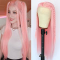 A-Light Pink Synthetic Lace Front Wig Long Straight Hair Natural Hairline Glueless Heat-Resistant Fiber for Women