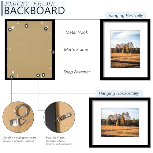 Black 16x20 Inch Picture Frame Set of 5 with Mat - Wall Mount Gallery Frames