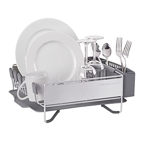 KitchenAid Compact Gray Dish Rack with Removable Flatware Caddy & Self-Draining Drainboard