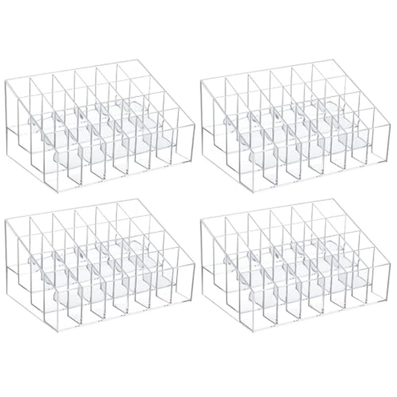 4 Pack Acrylic Lipstick Holder Organizer, 24 Slot Clear Lip Gloss Holder, Lipstick Display Stand for Lipsticks, Lip Balms, Makeup Brushes & Nail