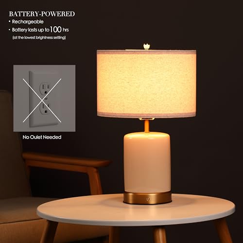 O’Bright Dune Rechargeable Cordless Table Lamp - Cream White, 19.5 Inch, Dimmable