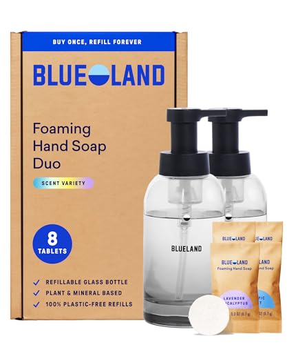 BlueLand Slate Hand Soap Duo with Refill Tablets - Variety Scents, Eco-Friendly, Reusable Bottles