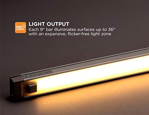 PureOptics LED Under Cabinet Lighting Kit - 3 Bars, 9 Inches, Warm White, DIY Installation