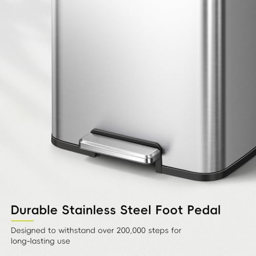 EKO Madison 50L Brushed Stainless Steel Step Trash Can with Soft Close Lid