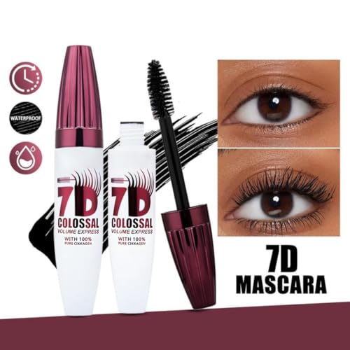 7D Waterproof Volume Mascara, Black Lengthening Thickening Softer Fuller Lashes Mascara, Long Lasting Natural Curling Lashes for Professional Eye Makeup, for Women and Girls (2Pcs)