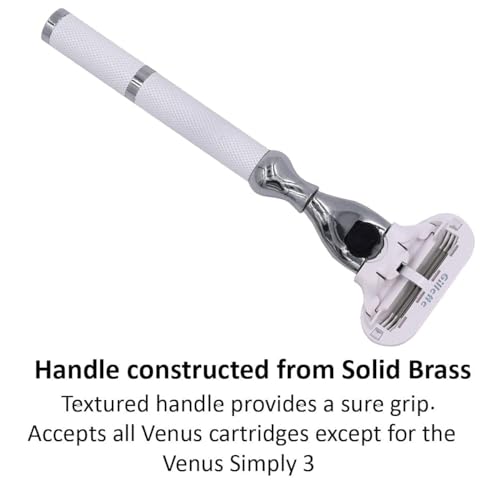 Parker Deluxe Triple Blade Razor for Women?Compatible with Gillette Venus or Gillette Mach 3 Cartridges?5.5 Inch Textured Brass Frame Handle-One Gillette Venus Cartridge Included