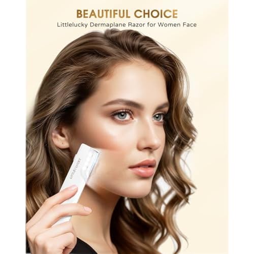 Littlelucky Sonic Dermaplaning Tool for Face,Rechargeable Dermaplane Razor for Women with LED Light,3 Speed Levels,for Facial Hair & Peach Fuzz Remover,Exfoliation,with 5 Skin-Friendly Refill Blades