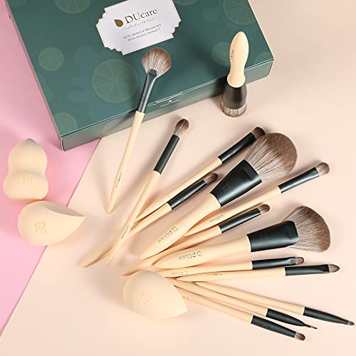 DUcare Makeup Brushes 14Pcs with 3Pcs Makeup Spong & Cosmetic Bag &Makeup Brush Cleaner